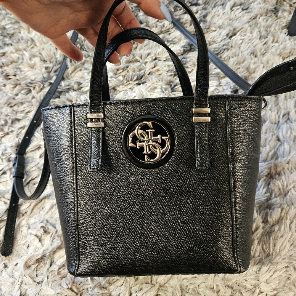 Black Open Road Mini Tote Bag Purse Guess